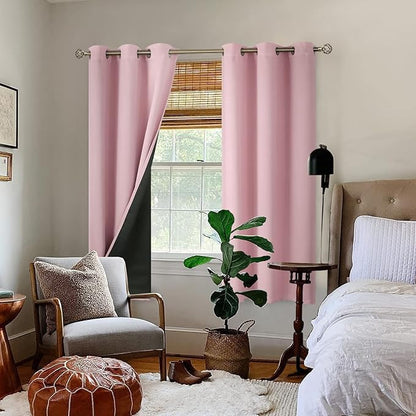 BGment Baby Pink 100% Blackout Curtains for Nursery Bedroom 63 Inch Length 2 Panels, Thermal Insulated Full Light Blocking Grommet Noise Cancelling Window Curtains for Girls Room, 38 Inch Wide Each