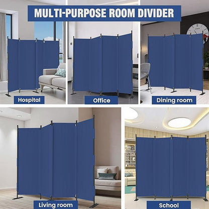 Room Divider, 4 Panel Upgraded Folding Privacy Screen, 88” Highly Secretive Separation with 3 Metal Feet, Partition Screen, Lightweight Freestanding Wall Divider Bedroom (Blue)