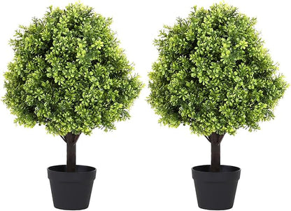 27“ Realistic Artificial Boxwood Topiary Trees Set of 2, Faux Plants Outdoor UV-Resistant, Fake Evergreen Bushes & Shrubs for Front Porch Outside Planter Decor