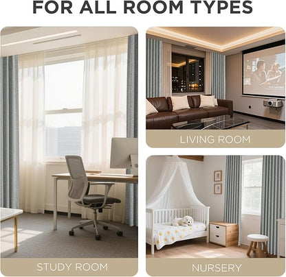Joydeco Blackout Curtains for Bedroom - 100% Light Blocking 2 Panels Light Grey Drapes 37" W x 84" L, Thermal Insulated Room Darkening Curtains, Linen Textured for Living Room, Rod Pocket & Back Tabs