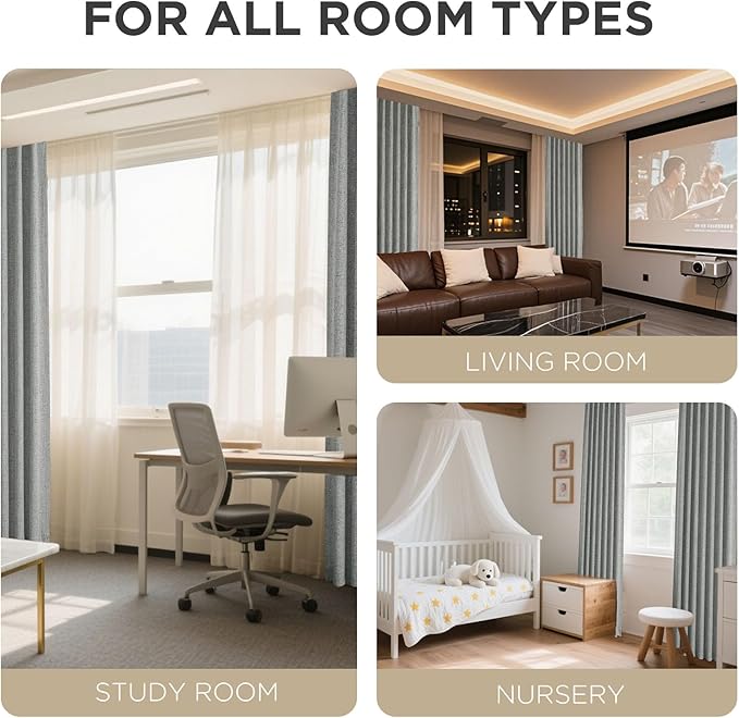 Joydeco Blackout Curtains for Bedroom - 90 Inch Long 100% Light Blocking 2 Panels Light Grey Drapes, Thermal Insulated Room Darkening Curtains, Linen Textured for Living Room, Rod Pocket & Back Tabs