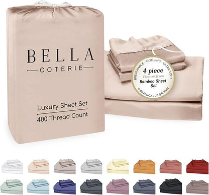 Bella Coterie Luxury Bamboo Viscose Cal King Size Sheet Set | 100% Organically Grown | Ultra Soft | Cooling for Hot Sleepers | 18" Deep Pocket [Dusty Rose]