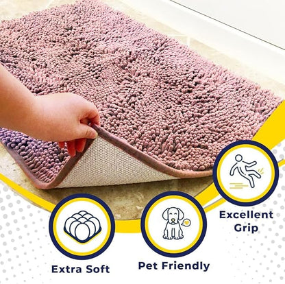 Muddy Mat® | Super Absorbent Door Mat Indoor, Microfiber Quick Dry Chenille Entryway Rug, Non-Slip Front Door Mat, Indoor Mats for Entryway, Machine Washable Pet Rug, Pink 24"x60"