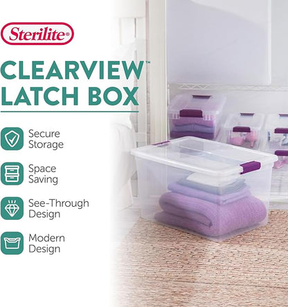 Sterilite 18-Pack 66 Quart Clearview Latch Box, Stackable Organizer Bins with Latching Lids - Clear Plastic Organization Containers for Closet, Bedroom, Shelving Units and Everyday Home Storage