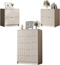 3-Piece Dresser Bedroom Set, 5 Drawer Dresser & 2 Drawer Nightstands with Gold Handles, Fluted Wood Chest of Drawers for Bedroom, Living Room, Entryway, Beige