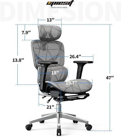 Office Chair with 3D Adjustable Lumbar Support,Ergonomic Computer Chair,Adjustable Headrest and Armrests, 400lbs Capacity,Tilt-Swivel,Premium Mesh Desk Chair for Office,Home & Gaming (Grey)