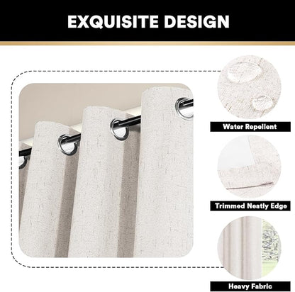 PrinceDeco Primitive Textured 100% Blackout Curtains for Bedroom/Living Room Noise Reducing Window Treatment Curtain Drapes, Burlap Fabric with White Liner,Ivory, 52x84 Inch (2 Panels)