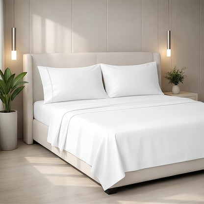 Mayfair Linen 100% Egyptian Cotton King Sheets Set - 2000 Series Luxury Sheets King Size Bed Set, Silky Soft & Cooling, Sateen Weave 17" Extra Deep Pocket Hotel Collection Sheet (4 Pc, White)