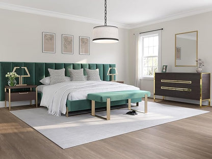 VANT Upholstered Bed Bench - Velvet Emerald Green - Matte Black - Contemporary Modern, Bedroom Bench Seat, Hallway, or Entryway