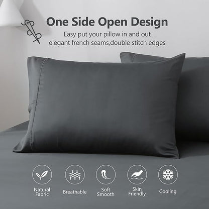 Linen World Cooling Bed Sheets Set Twin Size,100% Organically Grown Viscose Sheets,Deep Pocket Up to 16",3 Pieces Silky Soft,Breathable Bedding Sheets & Pillowcases(Shadow Grey,Twin)