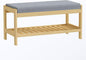 Shoe Bench Entryway, Solid Wood 2-Tier Shoe Rack Bench with Padded Seat, Shoe Organizer for Hallway Living Room, Mudrooms, Natural