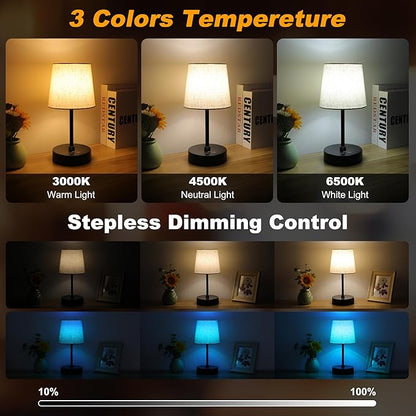 Ascher Small Bedside Table lamp, RGB Color Changing Lamps, 3 Color Temperatures, Dimmable Nightstand Lamp with USB C+A Ports, Touch Desk Lamp for Bedroom Living Room, H11.4in(Flaxen Shade)