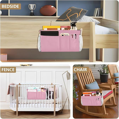KOPIRIT Rose Red Bedside Caddy Storage Bag Bedside Organizer for Dorm Room Top Bunk Bed Hanging Storage Organizer 6 Pockets with Hooks for Book Glasses Phone Holder