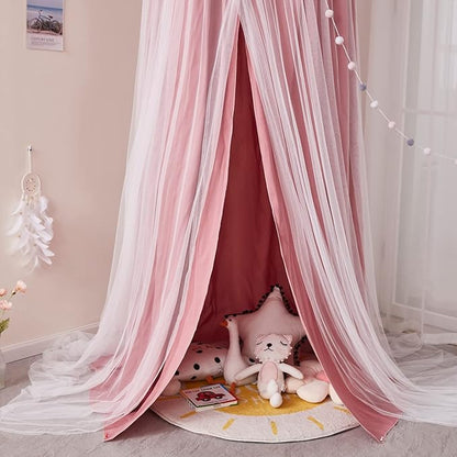 Kertnic 31.5inch Large Dome Bed Canopy for Girls, Double Layer Dreamy Ruffle Princess Canopy, Bedroom Hanging Tent Kids Reading Nook Canopies,Full Queen Bed Canopy Curtain (Dark Rusty-Pink)
