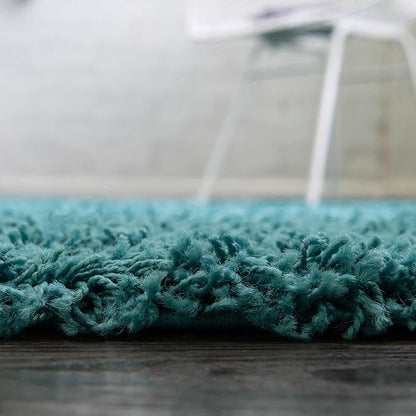 Unique Loom Solid Shag Collection Area Rug (4' 1" Round, Deep Aqua Blue)