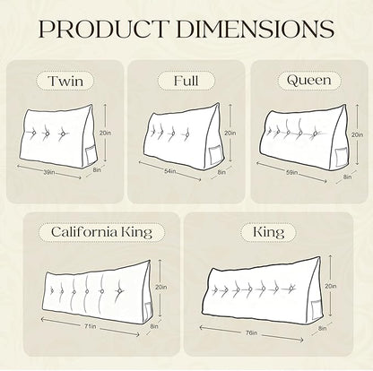 WOWMAX 100% Cotton Corduroy Headboard Pillow – Queen Size Back Support Reading Wedge for Bed & Daybed, Plush Handmade Bolster Cushion with Removable Cover, Cozy Bed Rest Pillow, White