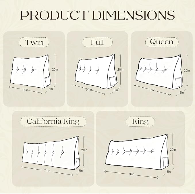 WOWMAX 100% Cotton Corduroy Headboard Pillow – California King Size Back Support Reading Wedge for Bed & Daybed, Plush Handmade Bolster Cushion with Removable Cover, Cozy Bed Rest Pillow, Coffee