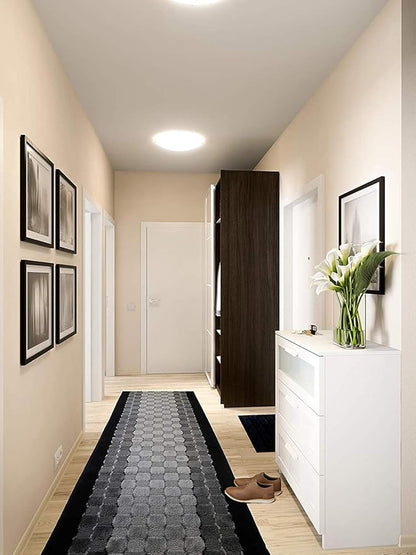16 ft Long Non-Slip Washable Carpet Runner Rug with Rubber Backing, Custom Floor Mat for Kitchen Hallway Stairs Bedroom Bathroom Entryway, Checkered Black - Grey, Your Choice of Length, (26" X 16')