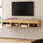 Floating TV Stands Set of 4 with Drawer and Open Shelf, Small Wall Mounted Bedside End Table, Modern Fluted Night Stand for Bedroom, Living Room, Natural Oak