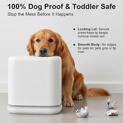 MOPALL Dog Proof Trash Can with Lid, 3.3 Gallon Slim Bathroom Garbage Bin with Inner Bucket, Fits Standard 4 Gallon Bags, Odor Sealing Diaper Pail for Nursery, Modern White Waste Basket, 6.9" Wide