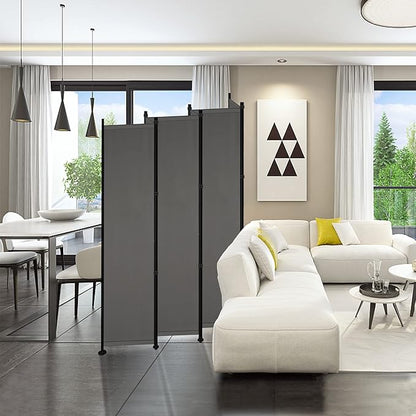MAYOLIAH 6 Panel Room Dividers Folding Privacy Screen, 10ft Wide 6ft Tall Partition Office Walls Separator with Small Base, Grey