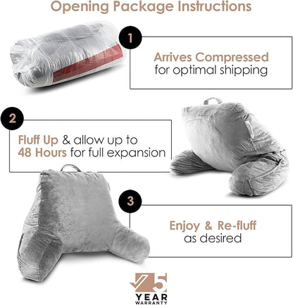 Nestl Reading Pillow for Kids & Teens with Shredded Memory Foam, Backrest Pillows for Reading, Watching, and Gaming, Use on The Couch, Bed, or Floor, Adjustable Support with Washable Cover Light Grey