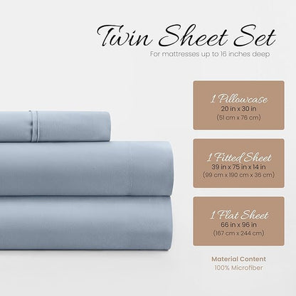 Linen Market Bed Sheets for Twin Size Bed (Light Blue) - Sleep Better Than Ever with These Soft and Cooling Twin Sheets - Deep Pocket Fits 16" Thick Beds - 3 Piece Twin Sheet Set