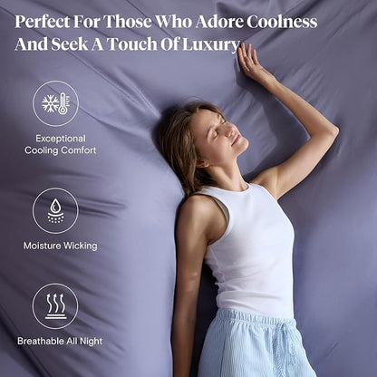 LuxClub King Size Sheets Set, 100% Rayon Derived from Bamboo Cooling Sheets, Breathable & Soft Deep Pocket Up to 16", Hotel Luxury Silky Sheets King Size, Light Grey
