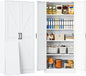 SISESOL 61" Tall Pantry Cabinet,Farmhouse Kitchen Pantry Storage Cabinets with 2 Doors and 5 Shelves,White Metal Storage Cabinet,Large Cupboard for Home,Kitchen,Dining/Living Room
