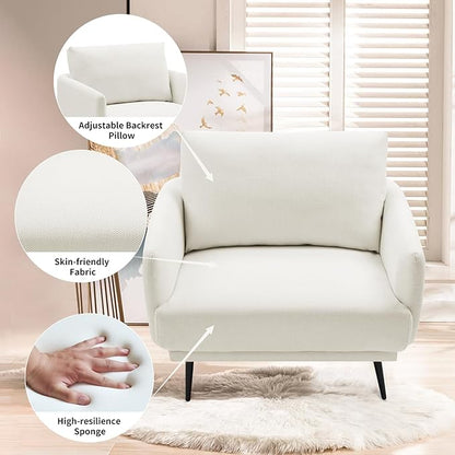 Oversized Accent Chair for Living Room Cozy Reading Chairs Mid-Century Modern Accent Chairs Armchair with Metal Legs Single Sofa Chair for Home Office (Set-of-2, Polyester Fabric- Pearly White)