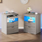 Tiptiper LED Nightstand Set of 2, Gray Nightstand with Wireless Charging Station, Night Stand with Drawers & Pull-Out Shelf, Modern Bedside Table with Storage, End Side Table