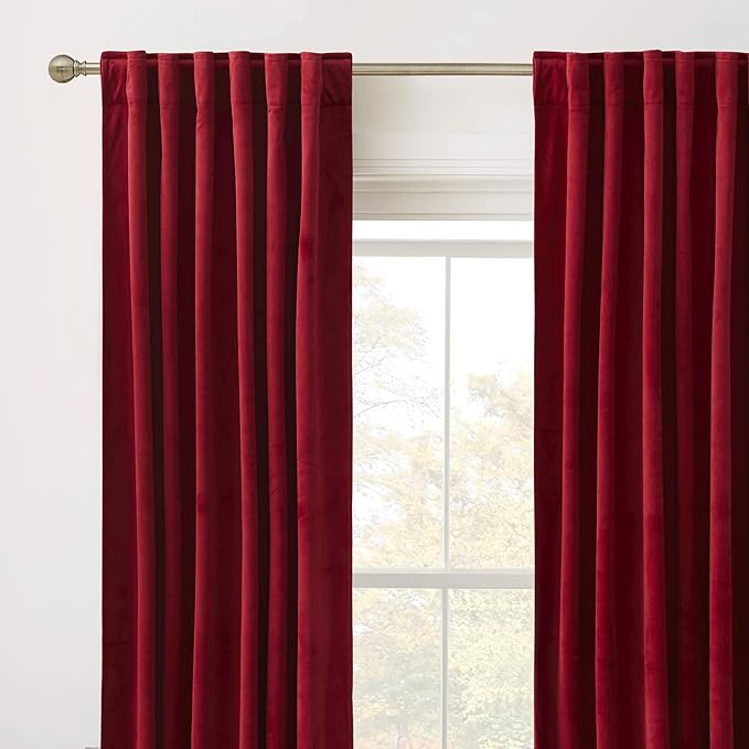 RYB HOME Red Velvet Curtains 94 inches, Back Tab Soft Fabric Room Darkening Thermal Insulated Luxurious Home Decor Curtains for Living Room Bedroom, W 52" x L 94", 2 Panels Set