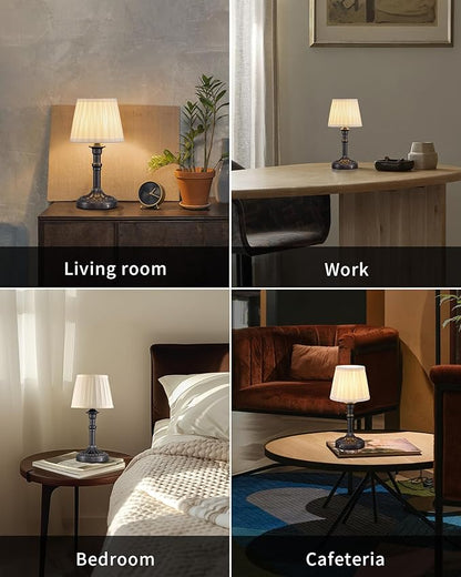KDG Cordless Portables Table Lamp Set of 2, LED Fabric Shade Small Desk Lamps, 4000mAh Battery Powered Lighting, 2700K Stepless Dimmable Light for Living Room, Dining Room, Bedroom (Mottled Silver)