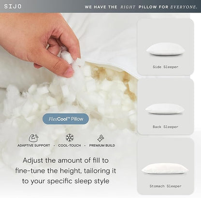 Sijo FlexCool Shredded Memory Foam Pillow - Adjustable Bed Pillow Last Cooling Surface - Good Housekeeping 2025 Bedding Award Winner - CertiPUR-US - Medium Firm for Back, Side, Stomach Sleeper (Queen)