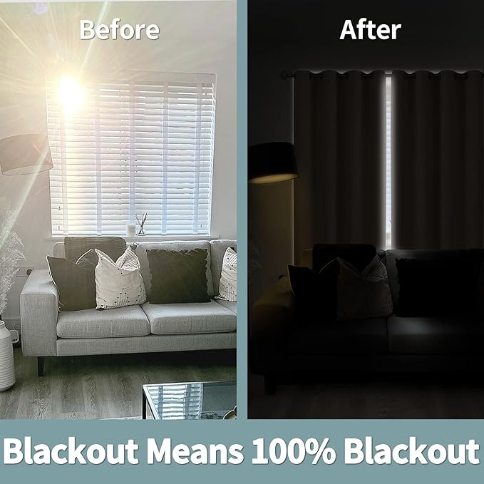 BGment Thermal Insulated 100% Blackout Curtains for Bedroom with Black Liner, Double Layer Full Room Darkening Noise Reducing Grommet Curtain (60 x 63 Inch, Beige, 2 Panels)