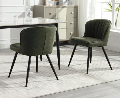 EALSON Modern Dining Chairs Set of 2 Leather Upholstered Accent Dining Room Chairs with Metal Legs Comfortable Armless Kitchen Chairs for Living Room/Dining Room,Green