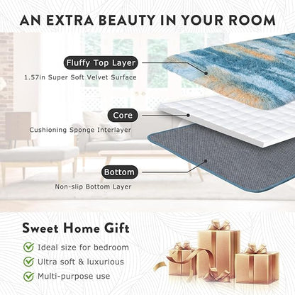 Fluffy Rugs for Living Room Bedroom, 5x7 Feet Abstract Blue Shag Area Rugs, Non-Slip Indoor Modern Fuzzy Plush Floor Carpet for Dorm Nursery Kids Room Decor, Soft Shaggy Throw Rug