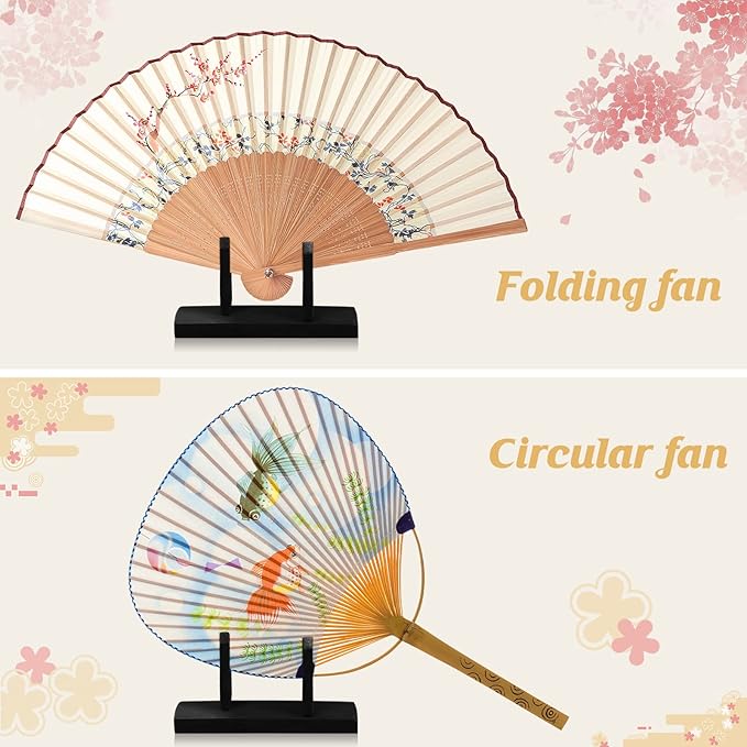 VOSAREA Bamboo Japanese Folding Fan Stand Holder Handheld Fan Display Stand Hand Fan Storage Rack Display Base (Black)