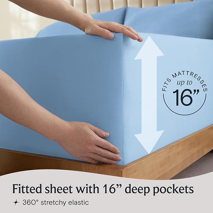 LuxClub 3 PC Twin XL Sheet Set, Deep Pockets Wrinkle Free Cooling Bed Sheets Hotel Bedding for Women, Men, Kids & Teens, Includes 1 Fitted Sheet, 1 Flat Sheet and 1 Pillowcase-Silky Soft Sky