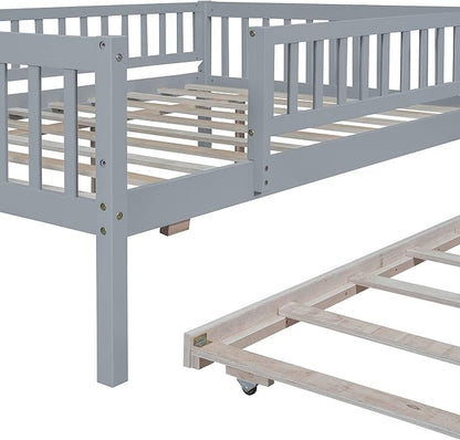 Bellemave Full Size Bed Frames with Rails for Kids, Full daybed Frame with Trundle for Boys/Girls/Adults， Gray