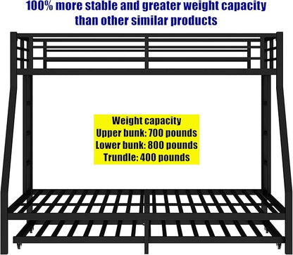 LUXIEE Upgraded & Stronger Heavy Duty Steel Twin XL Over Queen Bunk Bed Frame, More Stable Safer Thickened Metal Bunkbeds with Twin Size Trundle (Twin XL Over Queen)