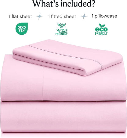 LuxClub 3 PC Twin Sheet Set, Deep Pockets Wrinkle Free Cooling Bed Sheets Hotel Bedding for Women, Men, Kids & Teens, Includes 1 Fitted Sheet, 1 Flat Sheet and 1 Pillowcase-Silky Soft Powder Pink