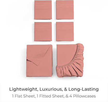Mellanni Queen Sheet Set - 6-Piece Iconic Collection Bedding, (Including 4 Pillowcases), 16-Inch Deep Pocket, Easy Care, Extra Soft, Cooling Sheets, Brushed Microfiber - Coral