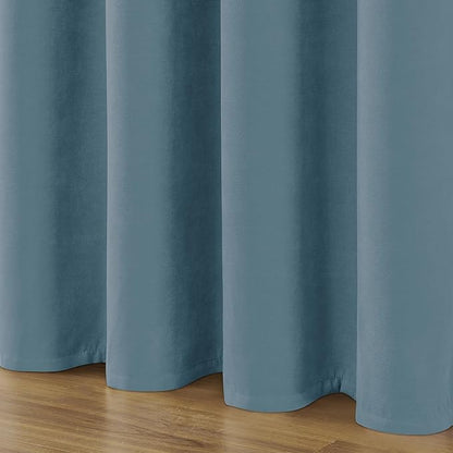 Joydeco Greyish Blue Velvet Curtains 72 Inches 2 Panels, Luxury Thermal Insulated Soft Curtains for Bedroom & Living Room, Room Darkening Velvet Drapes, Rod Pocket (52W x 72L)