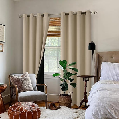 BGment Thermal Insulated 100% Blackout Curtains for Bedroom with Black Liner, Double Layer Full Room Darkening Noise Reducing Grommet Curtain (52 x 84 Inch, Sand, 2 Panels)