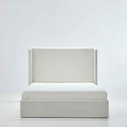 King Size Upholstered Bed Frame, Harper 54" Tall Headboard Platform Beds, Wingback Headboard Bedframes/No Box Spring Needed/Easy Assembly/Elegant Simplicit, Textured Ivory Canvas Chenille