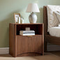 Evermagin Fluted Nightstand, Walnut Bedside Table with Drawer and Storage, Wood End Table Mid Century Modern, Large Night Stand for Bedroom