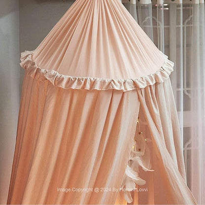 Bed Canopy for Girls, Dreamy Frills Ceiling Hanging Princess Canopy Bedroom Decoration Soft Canopy Net Reading Nook, Extra Large Full Queen Size Bed Canopies - Light Pink
