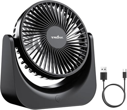TRILINK Small USB Desk Fan – 5-Speed Mini Table Fan with Adjustable Tilt, Ultra Quiet, USB Powered, Portable Cooling Fan for Home, Desktop, Bedroom, Bed, Office, Travel, and Camping (Black)