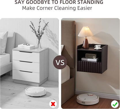 Modern Fluted Floating Nightstand Wall Mounted - Bedside Table with Storage Drawer & Display Shelf, Minimalist Bedroom Furniture for Studio Apartments(Espresso)